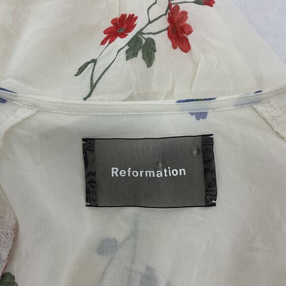 Reformation Cream Dress with Red and Blue Floral Pattern - Picture 4 of 6